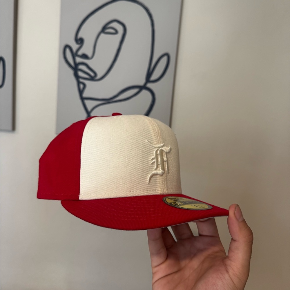 Red and White Fitted Cap fear of god